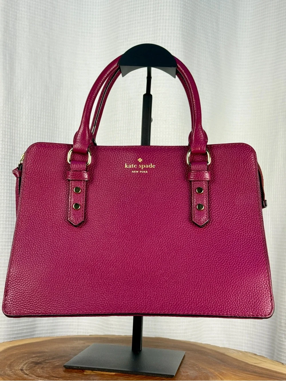 Kate Spade Berry Red Pebbled Leather Mulberry Street Lise Satchel Crossbody EUC